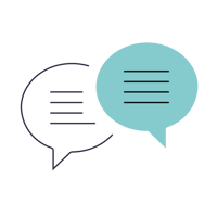 Two overlapping speech bubbles, one filled with blue.