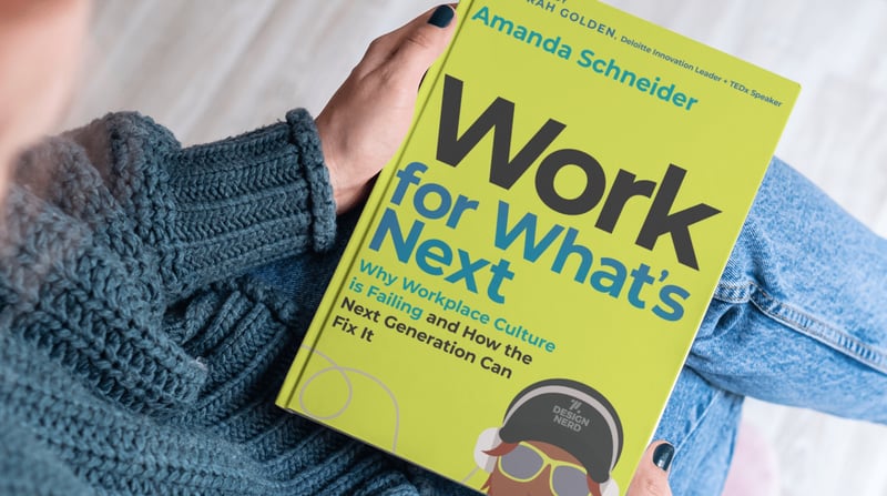A book cover of the "Work for What's Next" by Amanda Schneider A book cover of the "Work for What's Next" by Amanda Schneider