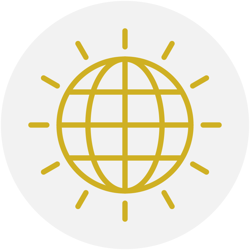 Yello icon of globe with radiant lines