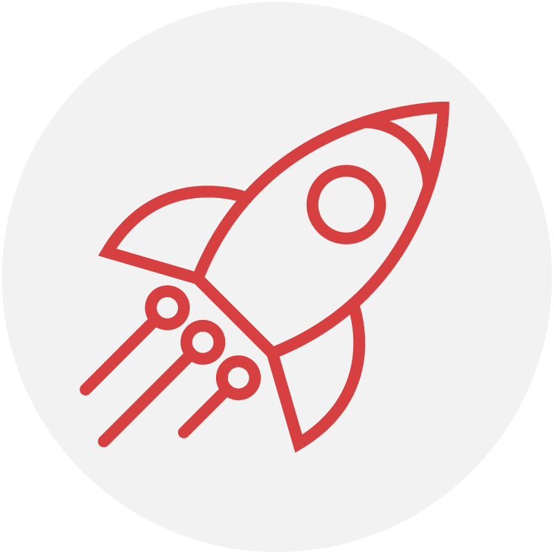 Red icon of rocket launching