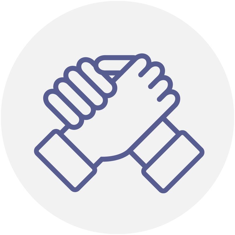 Blue icon of hands wrestling for competitive services