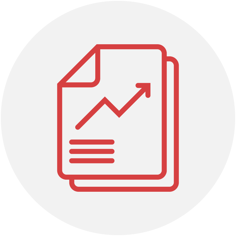 Red icon of paper sheets for reports
