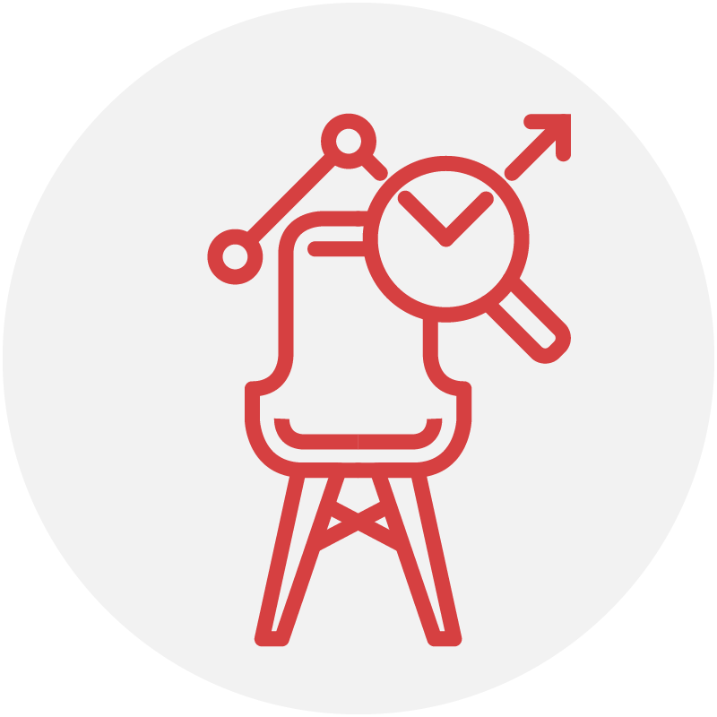 Red icon of a chair for product review services